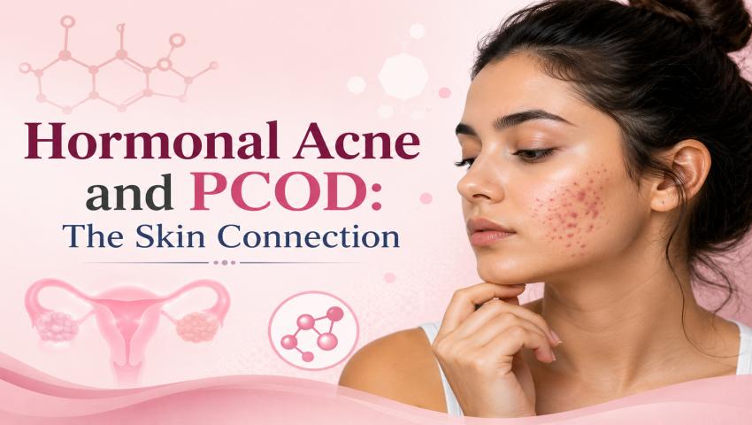 Hormonal Acne and PCOD: woman with hormonal acne on the cheeks highlighting the connection between PCOD and persistent acne